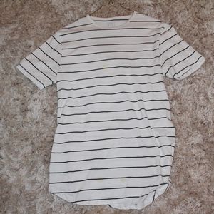 White Zine with black striped drop-T shirt